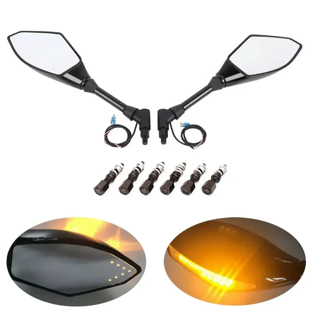 Motorcycle Rearview Mirror with LED Turn Signal Indicator 8mm 10mm for Honda Suzuki Yamaha Ducati Motorbike Accessories