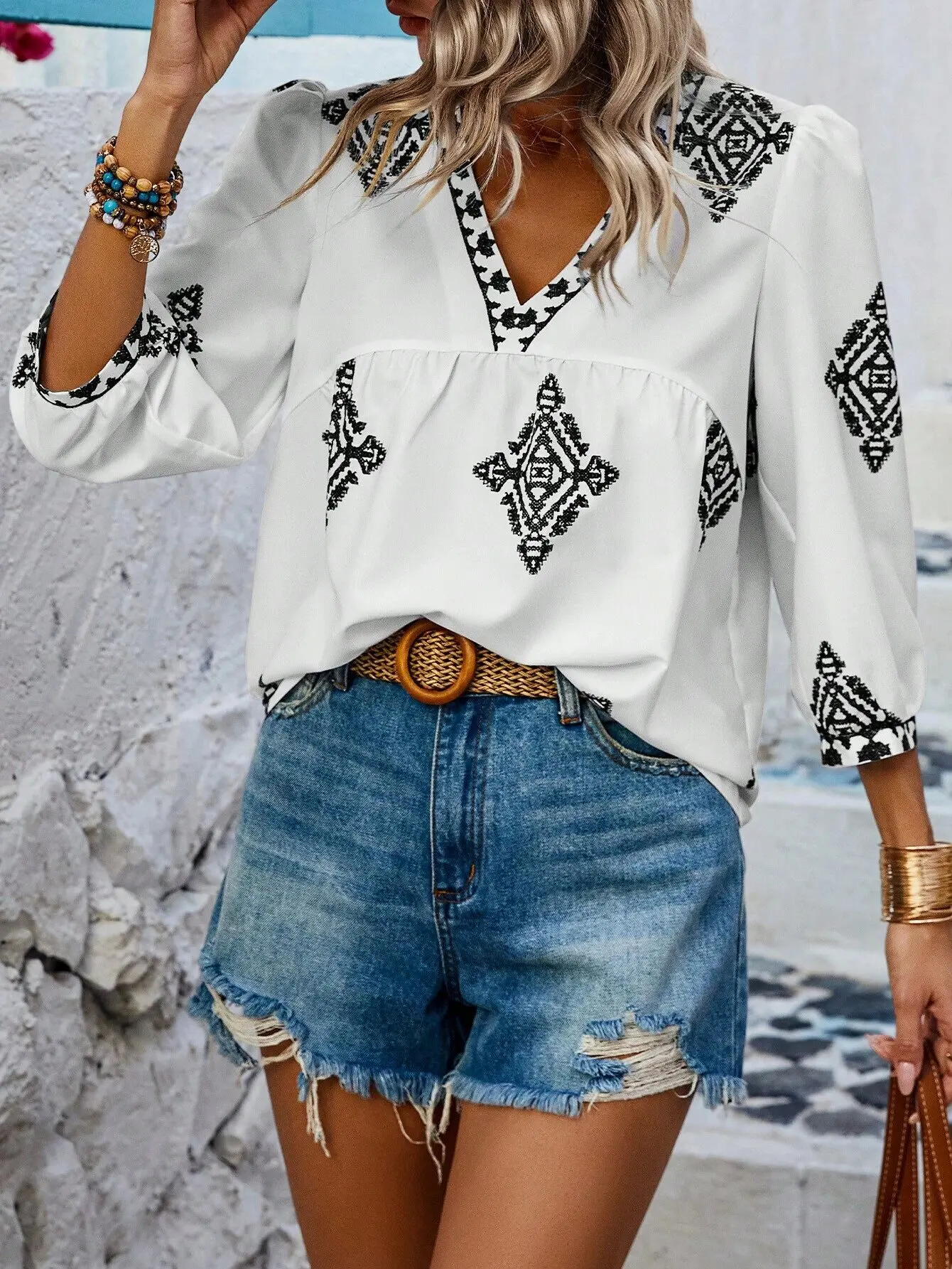 Mode femme Blouse chemises pour femmes haut élégant à manches longues motif 3D femmes hauts élégant ample Mujer femme vêtements Blusas