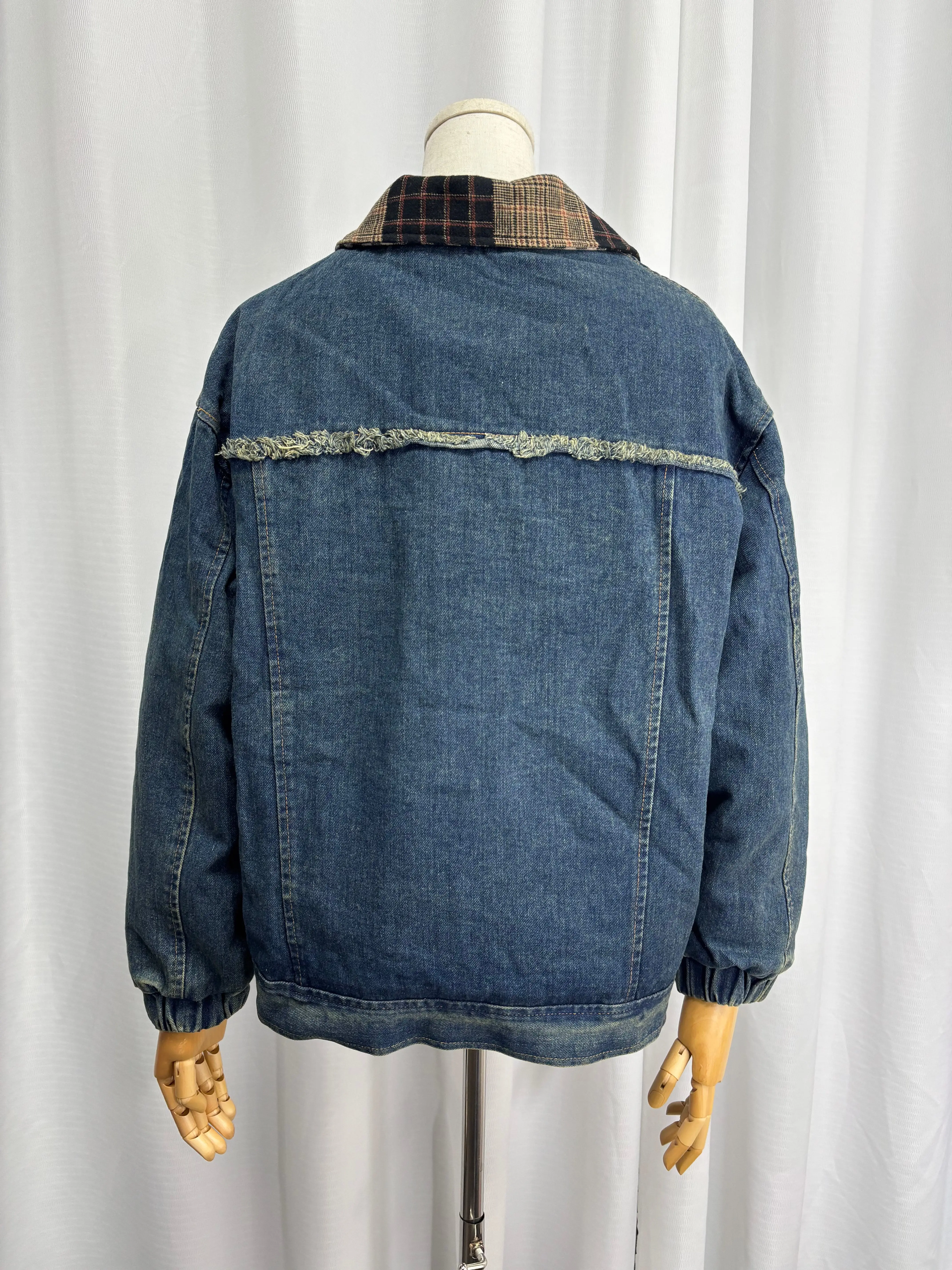 Prawdziwe zdjęcia 2025 Wczesna Jesień Amerykańska Kurtka Jeansowa Vintage Damska, Designerski Patchwork Kolorowy - Blokowy, Luźny Casualowy Płaszcz Wyszczuplający, F