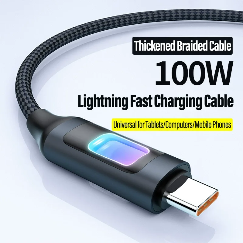 

PD100W Fast Charging Data Cable RGB Ambient Light USB Dual TypeC to C Data Cable for iphone 15 16 17 Huawei Samsung Xiaomi iPad