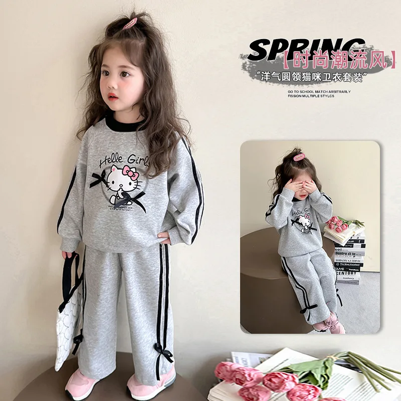 

Hello Kittys Girl Set Sanrios Child Suit Spring Autumn New Hoodie Pants Leisure Kawaii Cartoon Sportswear Children's Clothing