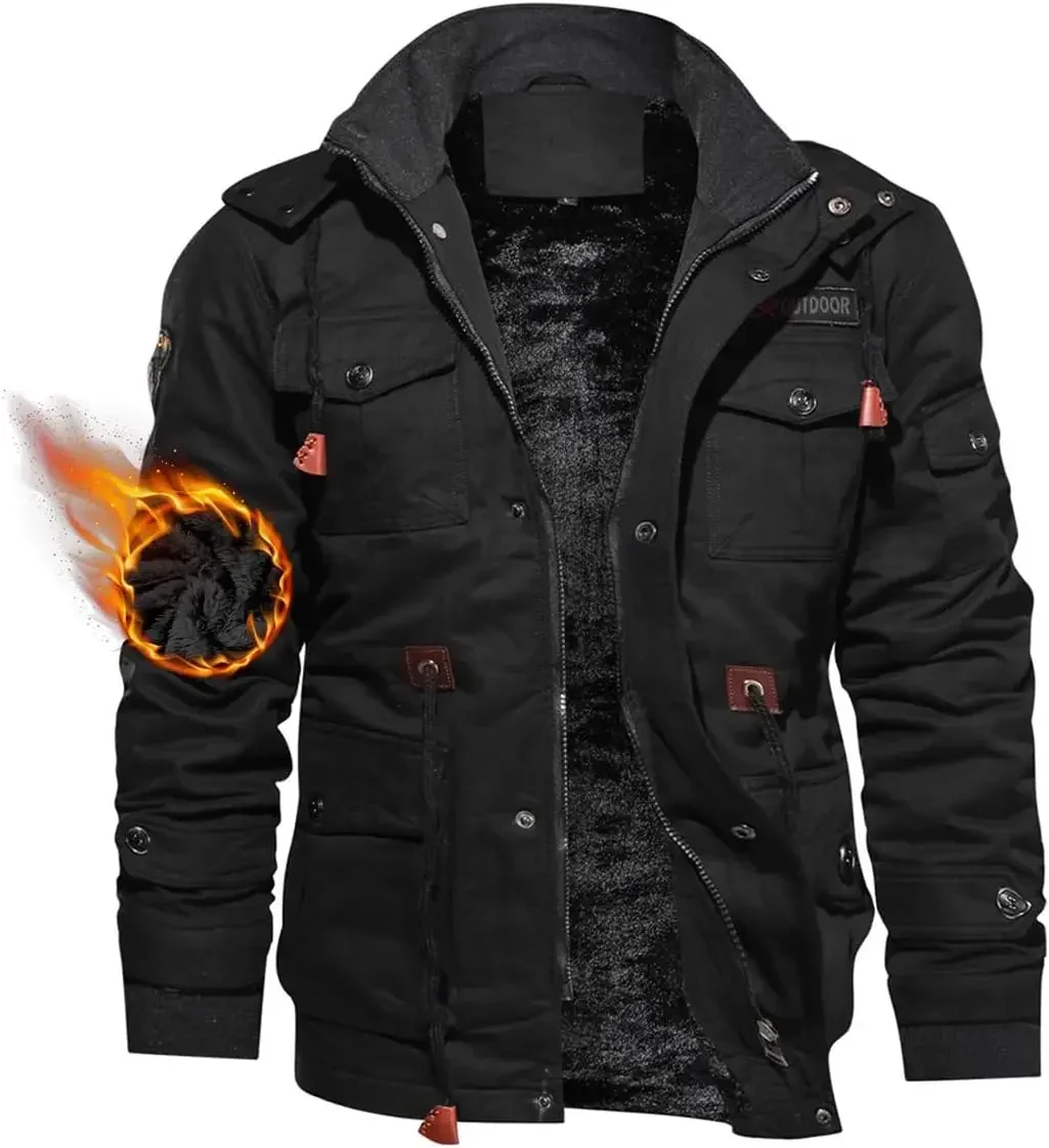 

New Hooded Parkas Fleece Lined Jacket Cotton Military Jackets Men's Winter Parkas New Men Thick Overcoat Work Warm Cargo Coats