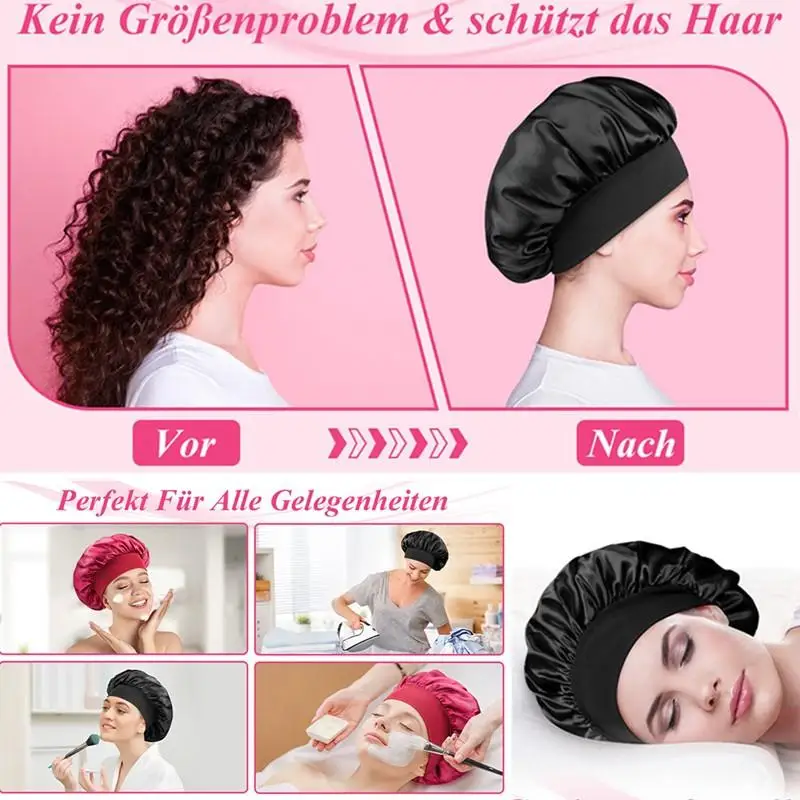 2 Stück Satin-Schlafhaube mit breitem, weichem Gummiband, Kopftuch, Schönheitskappe, Haarschutz zum Schlafen, Haarpflege – Detail 2