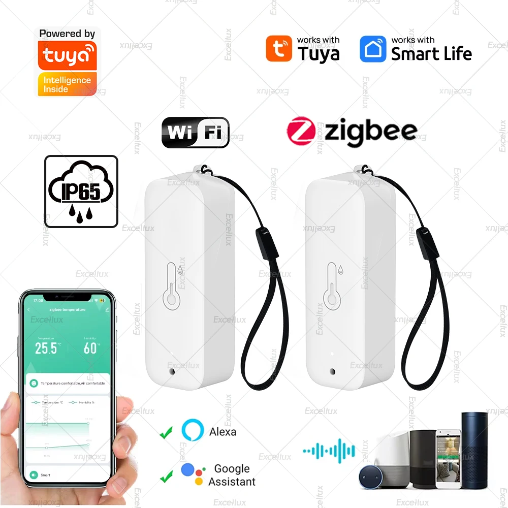 

Водонепроницаемый датчик температуры и влажности с поддержкой Wi-Fi и Zigbee, умный гигрометр для дома, приложение Tuya, мониторинг, совместимость с Google Home, Smart Life, Alexa