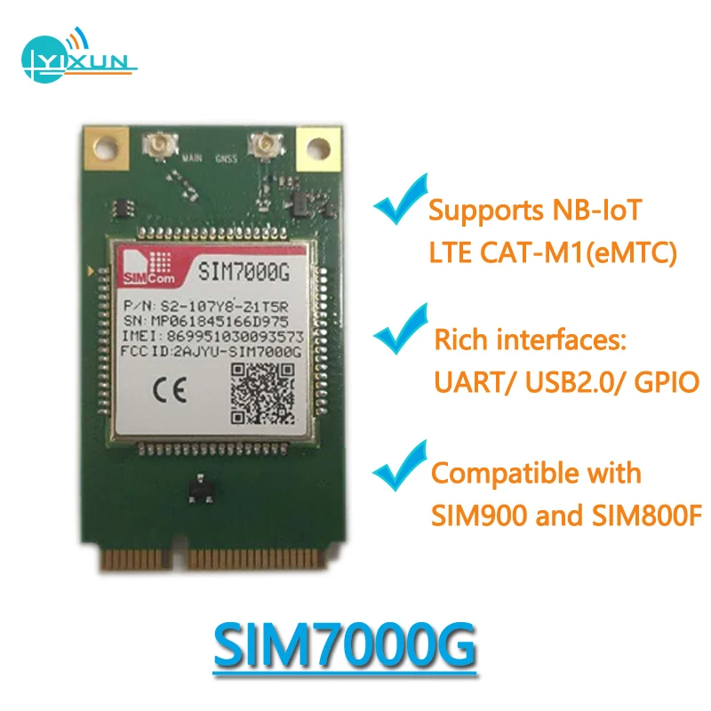 

eMTC/NB-IoT/EDGE Module SIM7000G suited for M2M, compatible with SIM900 and SIM800F, LTE CAT-M1 interfaces UART/USB2.0/GPIO