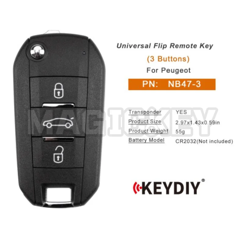 KEYDIY KD NB47-3 Universal Flip Remote Key 3 Buttons Compatible with Peugeot Type
