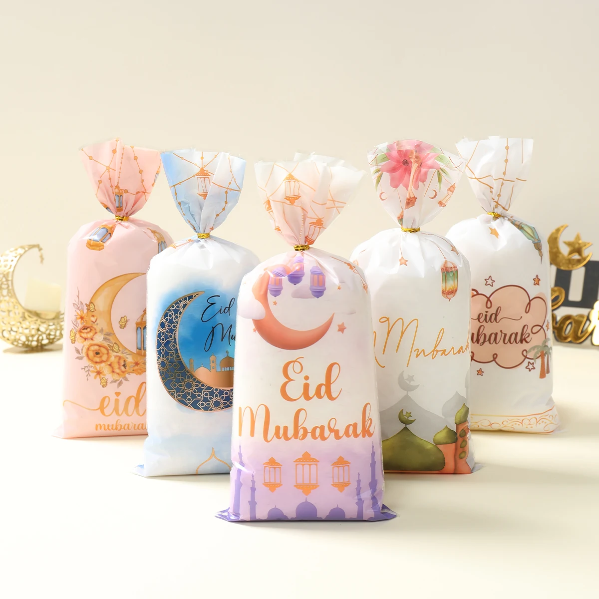 25/50/100Pcs Eid Mubarak Moon Candy Bag Ramadan Kareem Decoration 2025 For Home Islamic Muslim Eid Al-Fitr Party Favors Gift Bag
