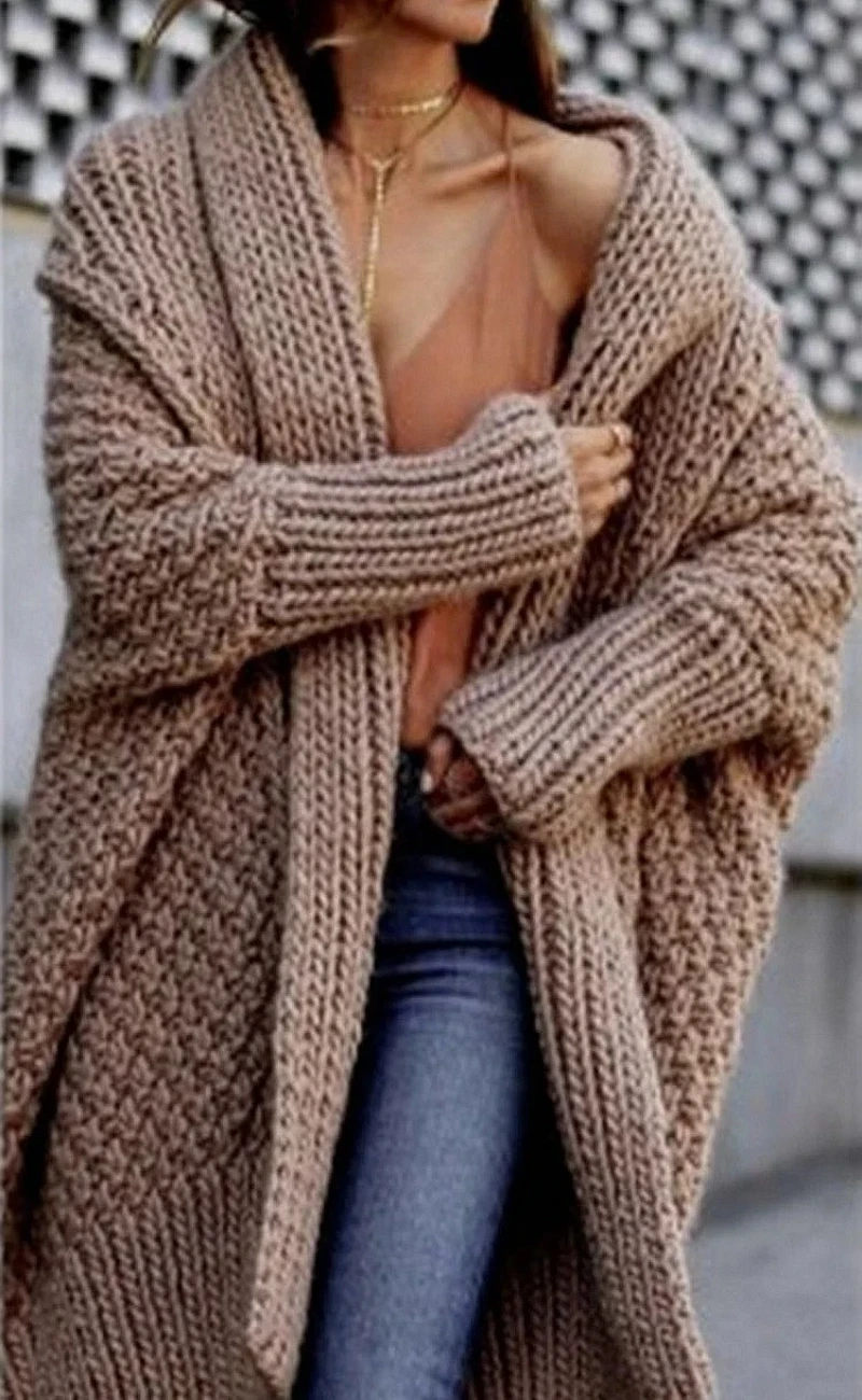 2025 Autumn and Winter Women's New Knitted Cardigan Long and Thick Cardigan Sweater