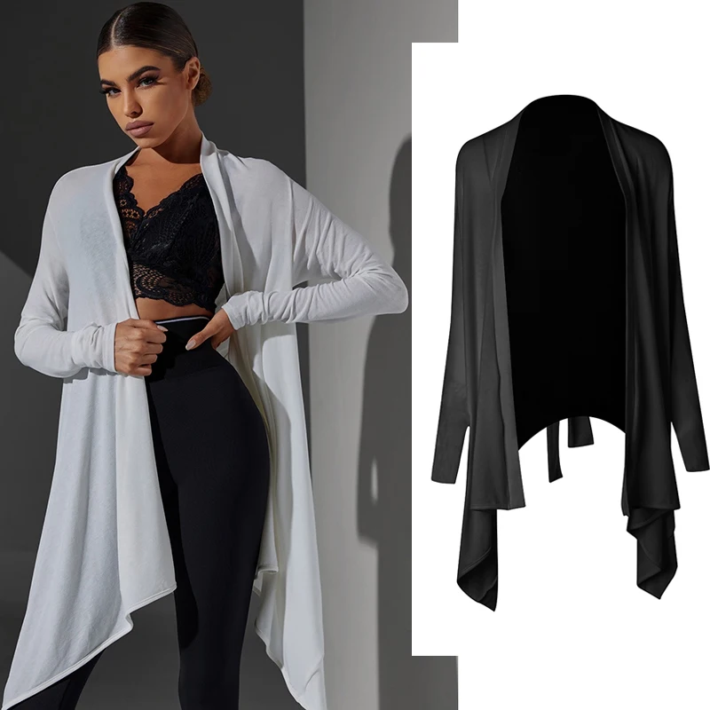 Branco preto irregular dança latina cardigan feminino mangas compridas dança de salão de baile topo adultos latina prática de dança vestir sl7959