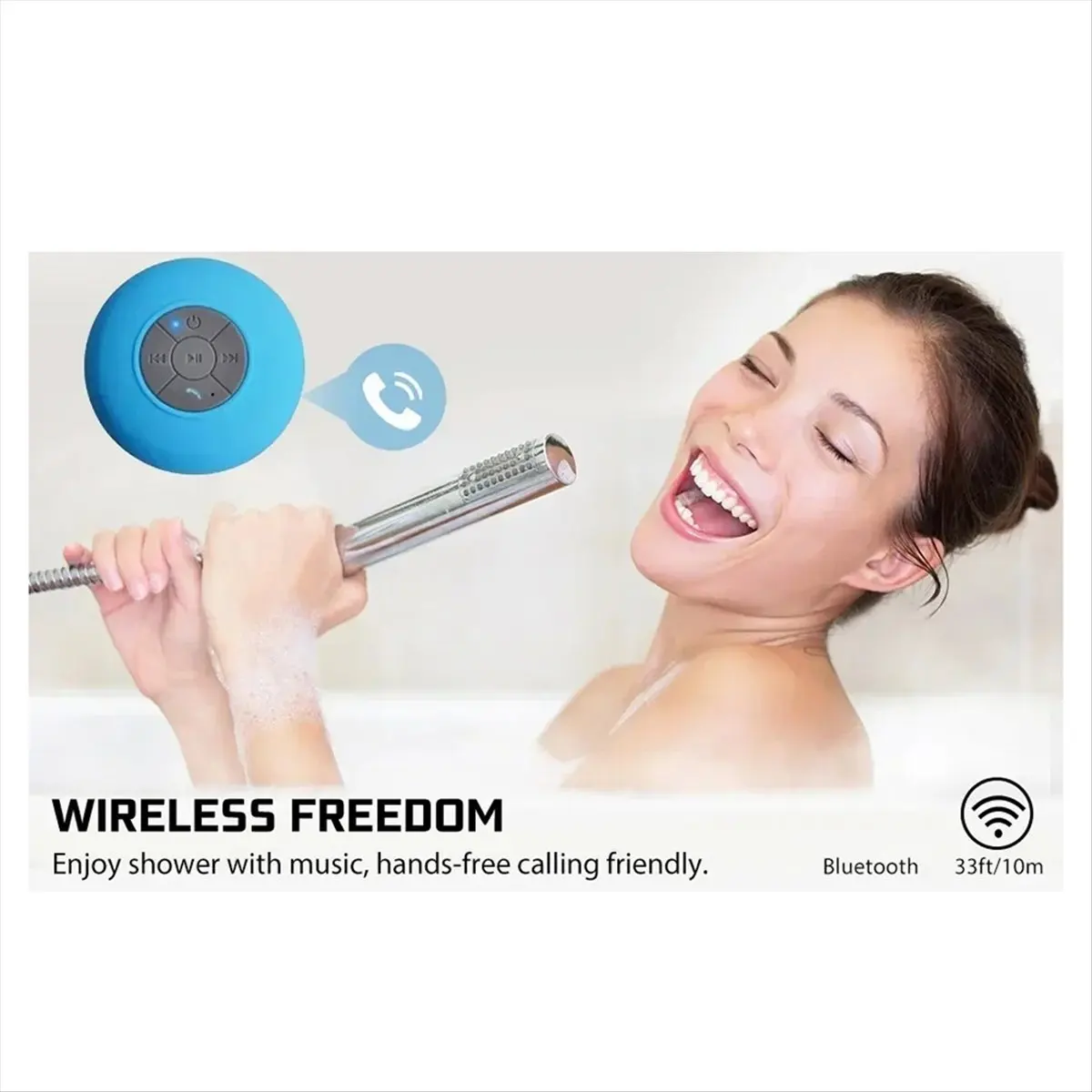 

【БЕСПРОДАЖА】Беспроводной Bluetooth-динамик для ванной комнаты на присоске, мини-портативный стереодинамик с RGB-подсветкой для занятий спортом на открытом воздухе, синий