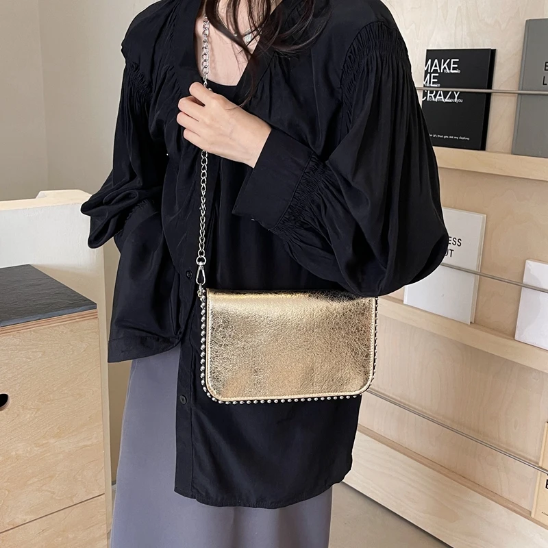 Small Chain Shoulder Bags for Women 2024 Korean Fashion New Trend Females Silver Crossbody Bag Y2K Handbags and Purses