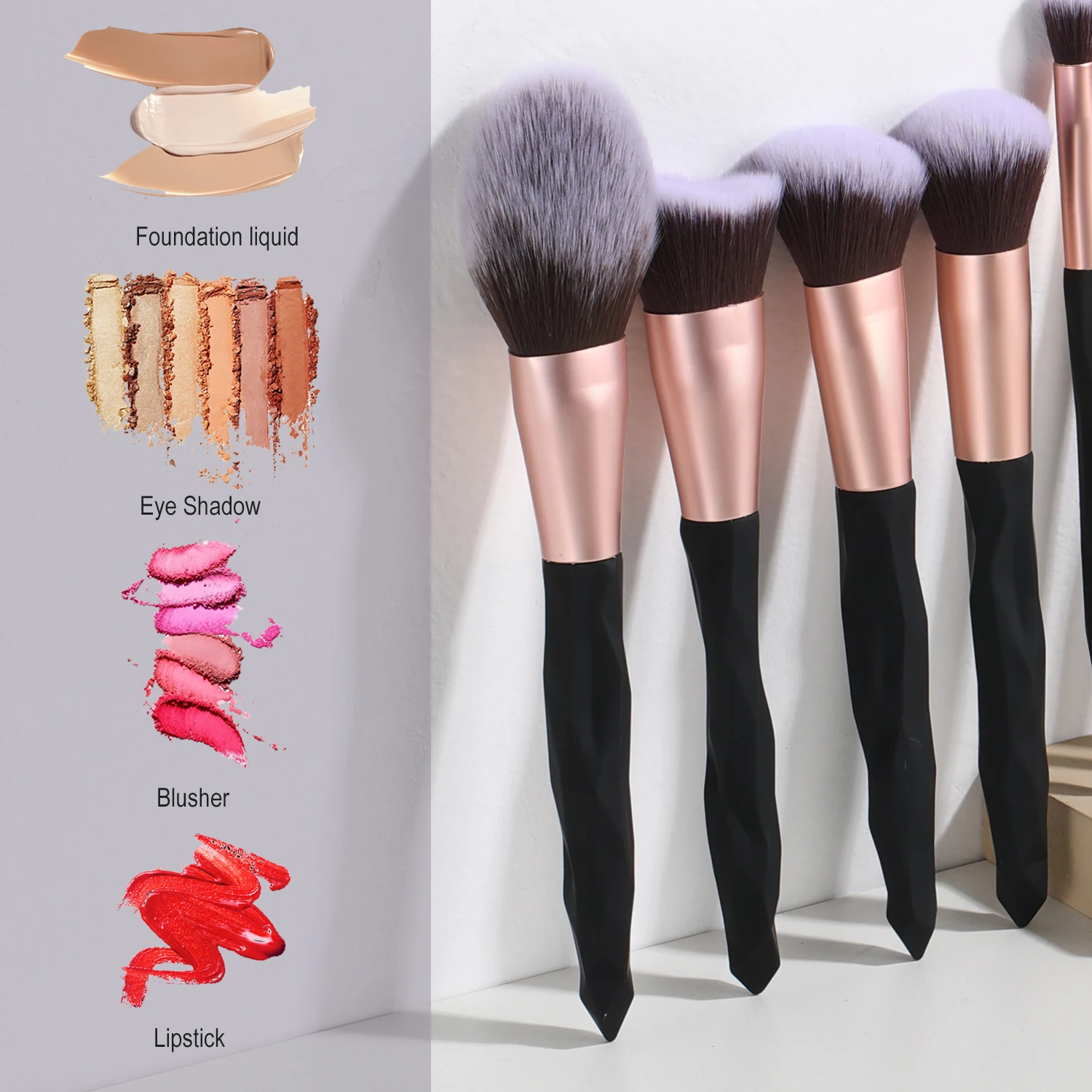 KOSMETYKI 15Pcs Makeup Brushes Rubber Paint Handle High Quality Soft Hair Powder Blush Eye Brush Complete Makeup Tools