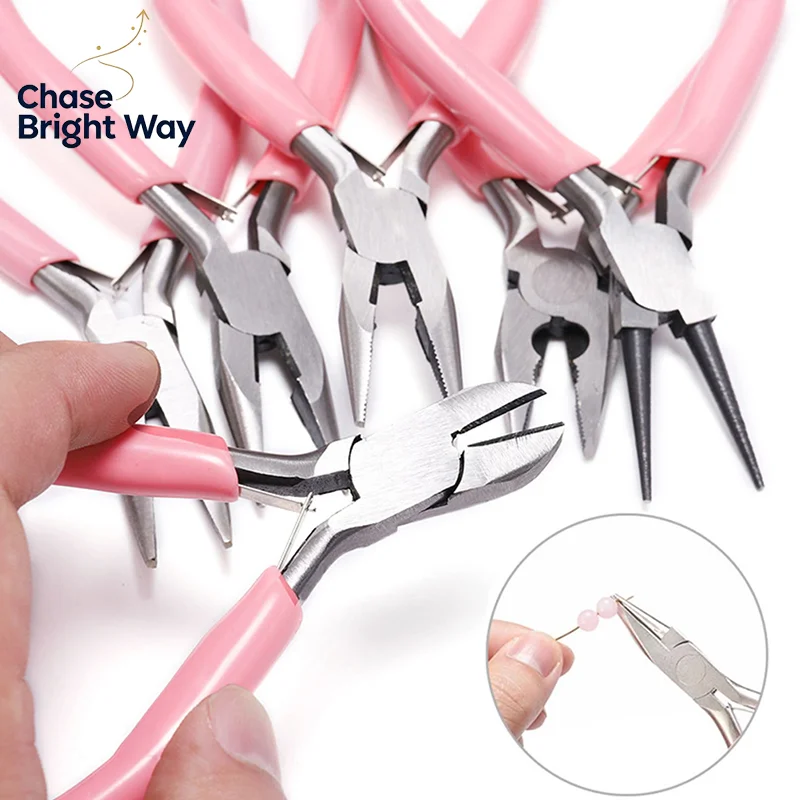 Mini Pliers Diagonal Round Bent Needle Nose Handcraft Beading Insulated Cutter Pliers For Jewelry Making Tools
