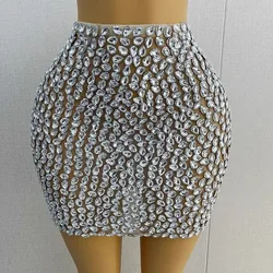Nightclub Singer Dancer Stage Wear Luxury Rhinestones Sexy See Through Sheath Skirt Evening Party Performance Costume