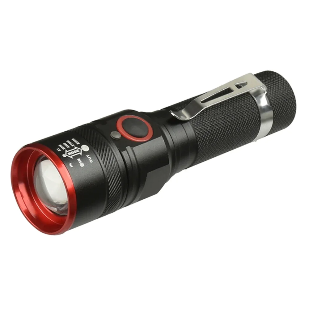 Linterna Led Linterna recargable con USB T6 con zoom, linterna de 3 modos, adecuada para camping 18650 con cable USB