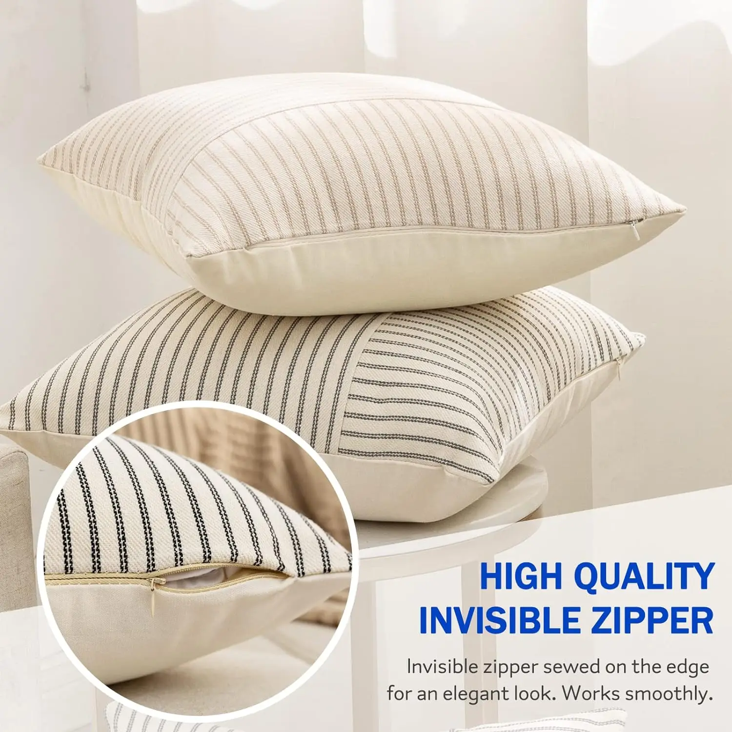 Modern Striped Pillow Covers 18x18 Square Throw Pillow Cover Patchwork Linen Decorative Pillow Cushion Cover Home Decor for Sofa