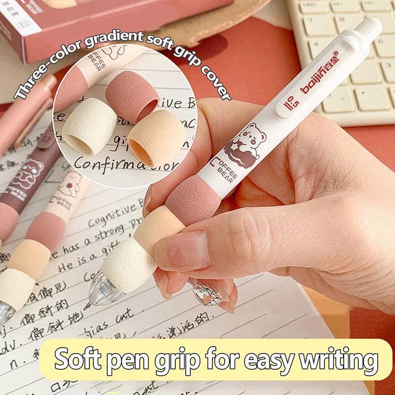 4 pz/lotto Coffee Bear Press Pen inchiostro nero 0.5mm spugna impiombata guaina Neuter Pen forniture per ufficio scolastico strumenti di scrittura per studenti