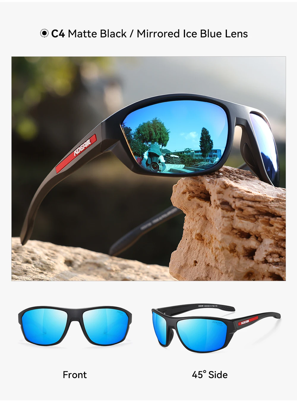 KDEAM Ganz schwarze Angelsonnenbrille, polarisierte Performance-Sport-Sonnenbrille für Herren, TR90 mit Totenkopf-Etui, Kategorie 3 – Detail 4