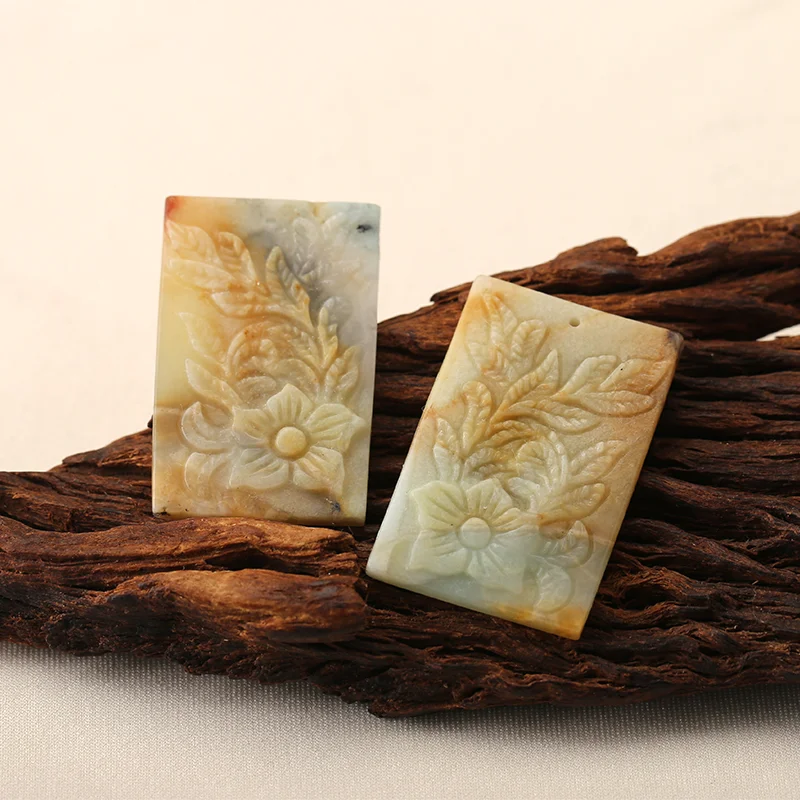 

Natural Amazonite Flower Carving 35x22x3mm Pendant Beads Pair for Necklace Loose Gemstones Jewelry Making Supplies