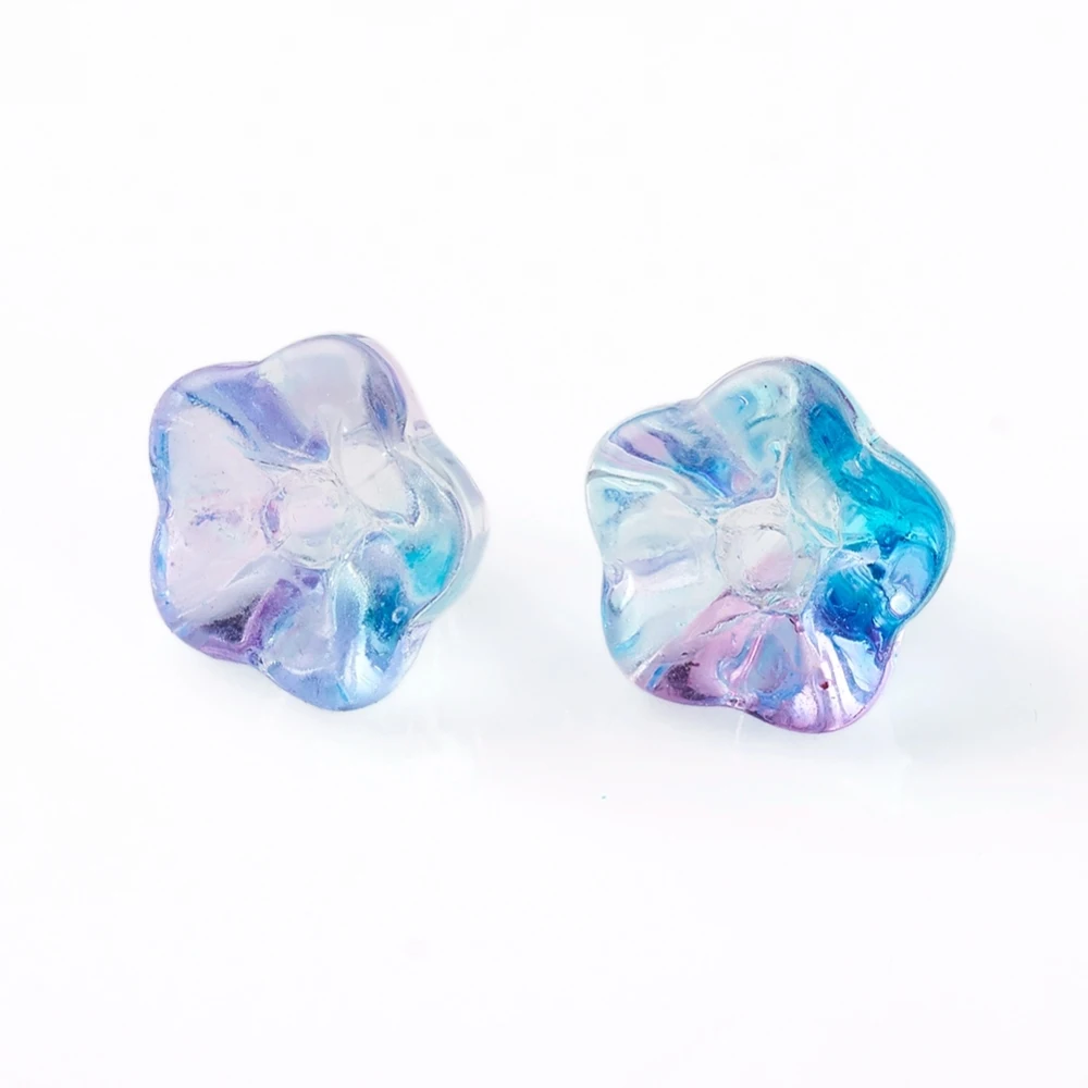 Electroplate Glass Beads Trumpet Flower Deep Sky Blue 8.5x8x5.5mm Hole: 1mm