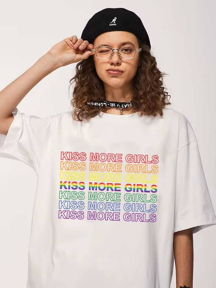 Kiss More Girls LGBT 프라이드 티셔츠, 게이 레즈비언 프라이드 월 2023 티셔츠, 재미있는 슬로건 티셔츠, 무지개 깃발 퀴어 티 의류