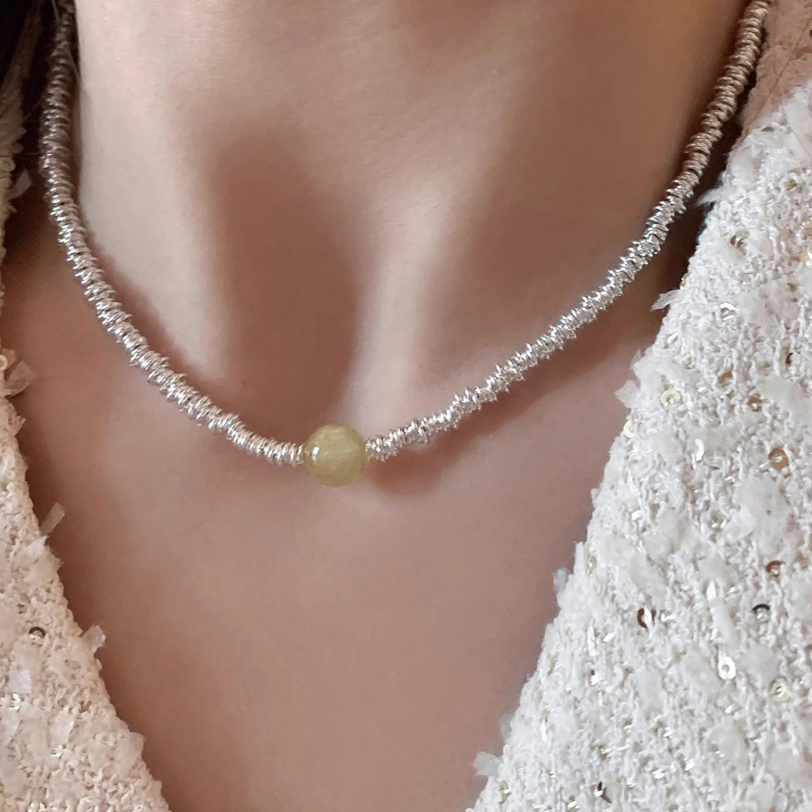 VENTFILLE 925 Silver Crystal Necklace for Women Irregular Design Bead Trend Fashion Originality Jewelry Gift Dropshipping