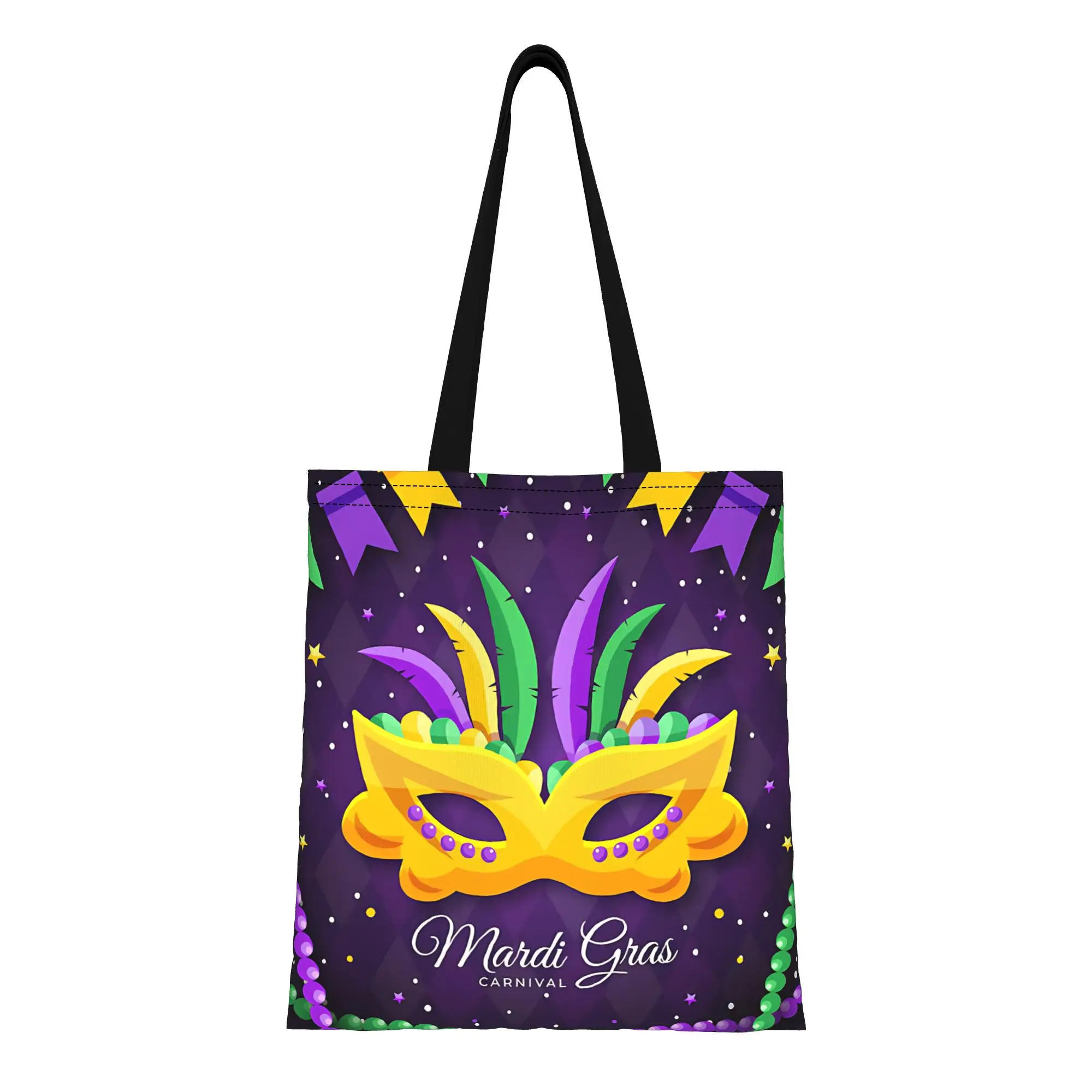 

Сумка-тоут из холста с изображением маскированного праздникающегося в перьевом головном уборе, большая вместительная прочная сумка для Марди Гра, уличная сумка, модная сумка-тоут