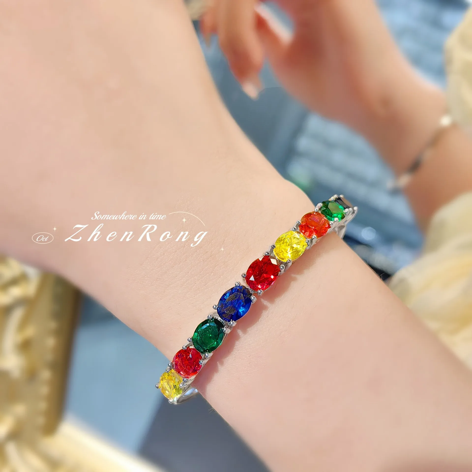 S925 Silver Bangle For Women Fashion Elegant Natural Amethyst Full Diamond Colorful Gemstone Buckle Bracelet With Premium Touch