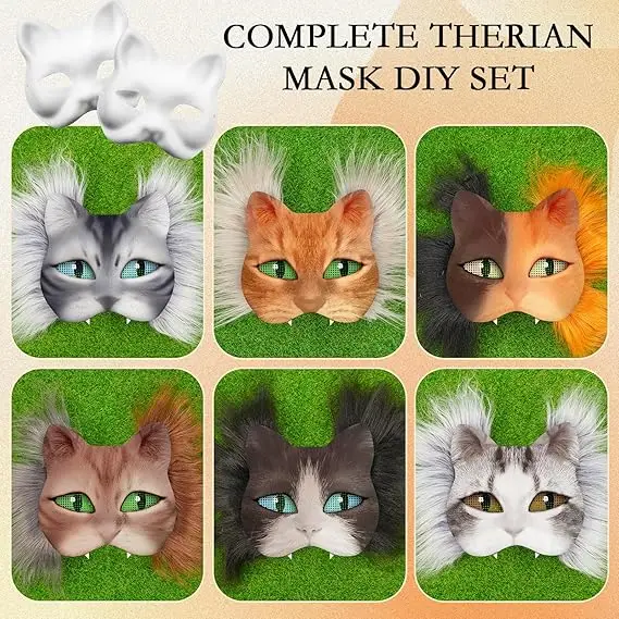 

Hand Painted DIY Mask 6 Pieces Cat Mask Kit with Felt Fabric Pieces Cosplay Decorating Creativity Animal Mask for Party Carnival