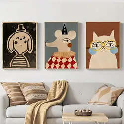 Leopard Rabbit Bear Tiger Mouse Rainbow Funny Poster Kraft Paper Vintage Poster Wall Art Painting Study Stickers Wall Painting