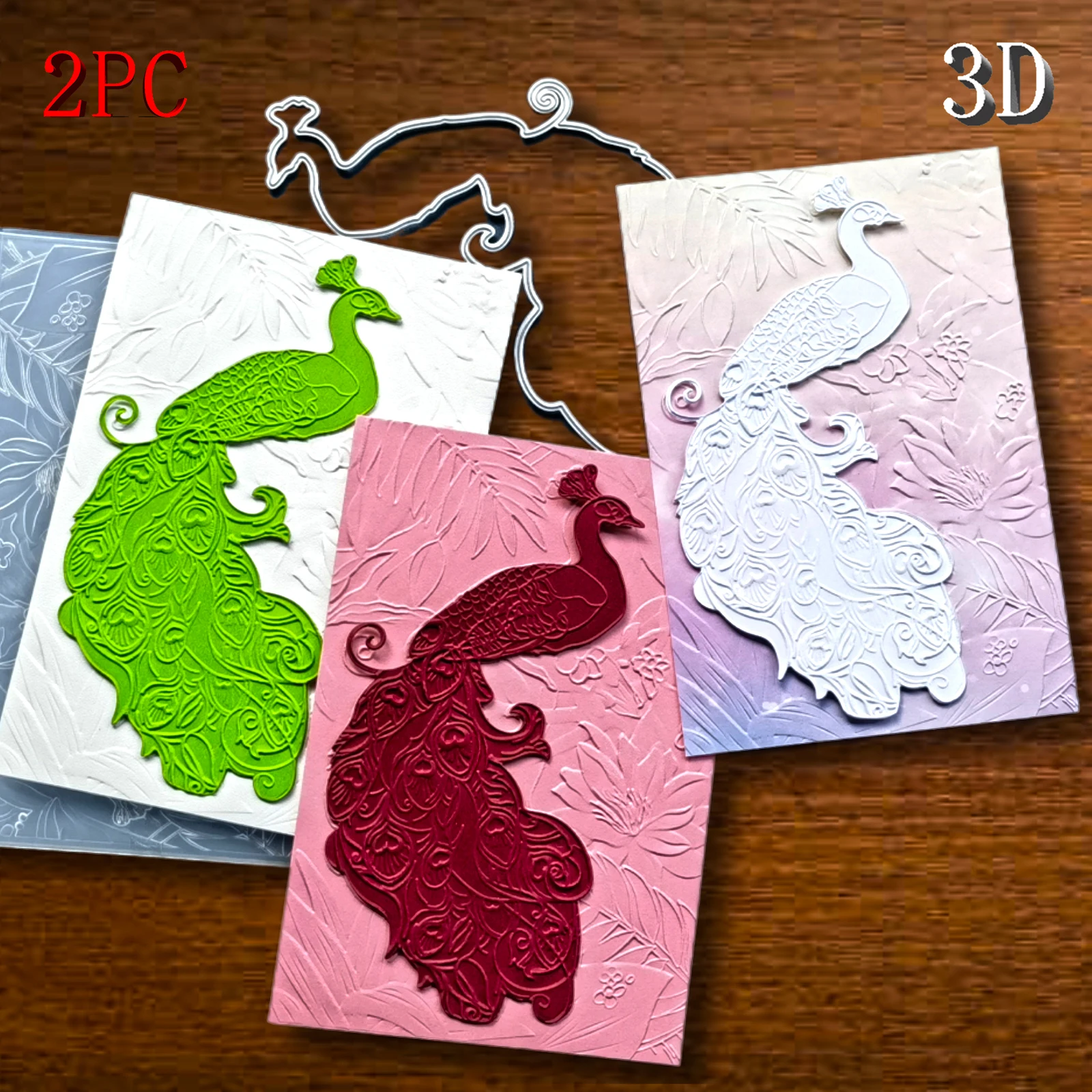 مجموعة مجلد وقطع قوالب منقوشة ثلاثية الأبعاد - تصميم عنصر "الظل الأخضر الذهبي اللامع، راحة الطاووس في الزهور" مناسب