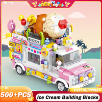 City Mini Snack Street View Building Blocks Ice Cream Truck Car Model Friends Hot Dog Camping Vehicle Bricks Toys for Kids Gift