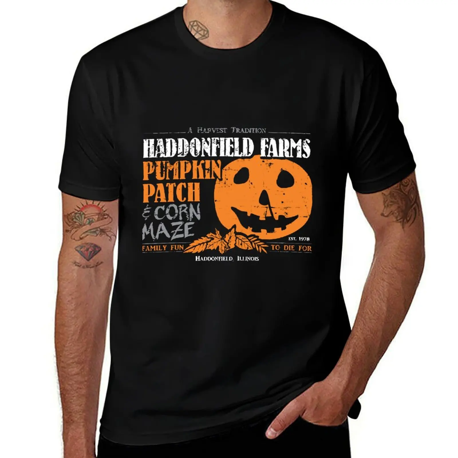 

Футболка с нашивкой тыквы Haddonfield Farms, винтажные футболки для спортивных фанатов, винтажная рубашка с аниме, мужские винтажные футболки