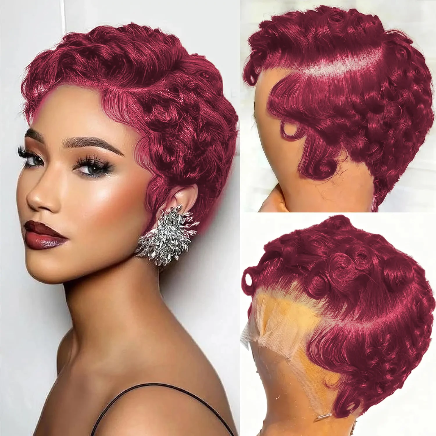 

Короткий кудрявый парик 99J Chioma Pixie Cut из натуральных индийских волос для чернокожих женщин, прозрачный кружевной фронтальный парик 13x4