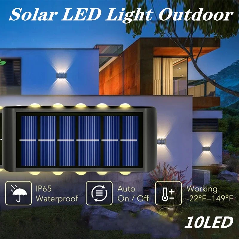 Solar Lights Waterproof IP65 Outdoor Garden Solar Lamps 2/4/6/8/10 LEDs Patio Steps Lamps Up and Down Luminous Lighting