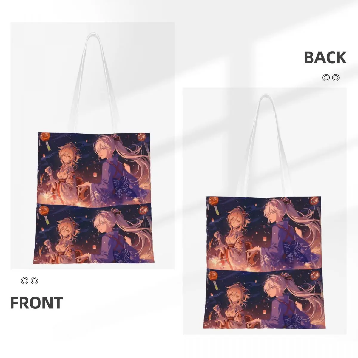 Genshin Impact Anime Game (16) Shopping Bags Ladies Canvas The Tote Bag Reusable Women Shoulder Tote Travel Handbag