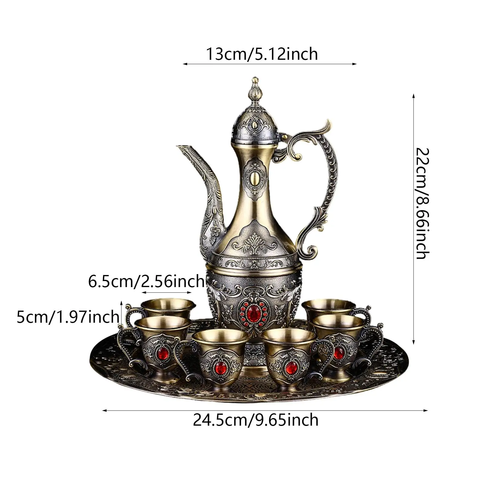 Tea Set Decanter and Glasses Set European Style Teapot Tray and 6 Cups Ornament for Home Wedding Dining Room Living Room Holiday image 6
