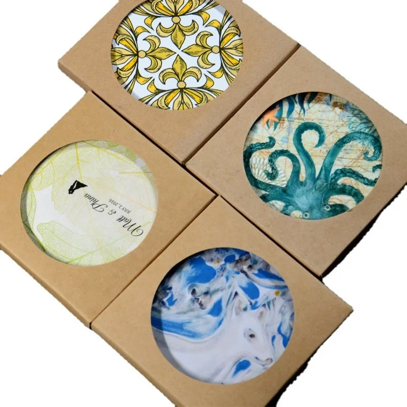 For Sublimation coaster rough round ceramic coaster carton hexagonal kraft paper packaging box