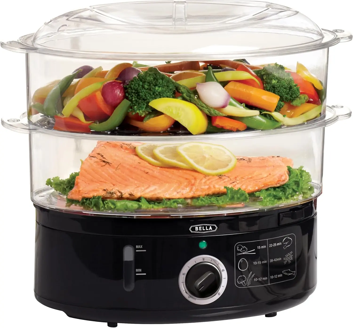 

Two-Tier Stackable Food Steamer with Auto Shutoff, 7.4 QT Capacity, Black - Fast Simultaneous Cooking & Boil Dry Protection