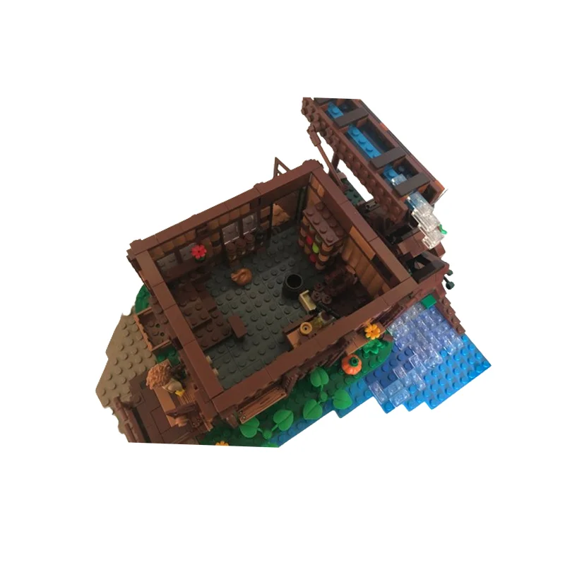 MOC-48679 modello di edificio medievale casa ruota d'acqua fai da te creativo educativo blocchi regalo giocattolo 1434 pezzi