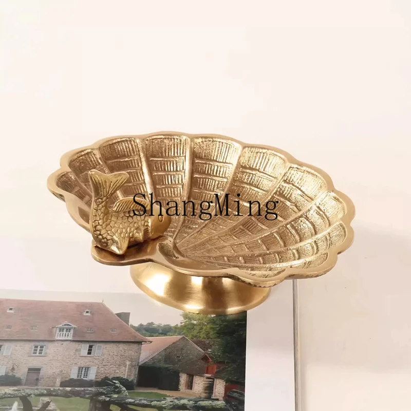 

ZYYBrass Carved Storage Tray Light Luxury Jewelry Candy Tray Fish Decoration Ornament