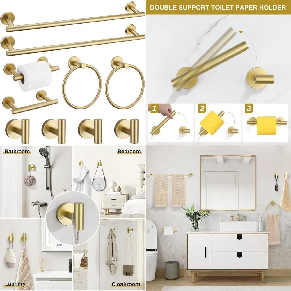 

Набор для ванной из нержавеющей стали с матовым золотым покрытием, 23,6 дюйма, настенный, аксессуары для ванной комнаты