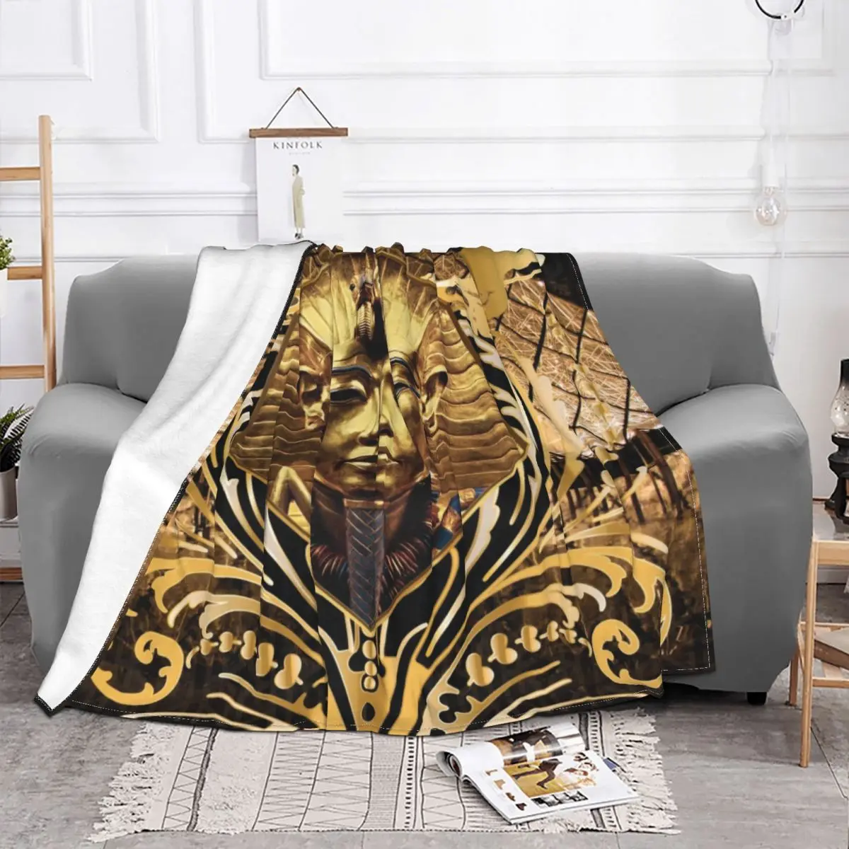 Fleece Gold Ancient Egypt God Pharaoh King Tut Throw Blanket Warm Flannel Egyptian Myth Blankets for Bedroom Travel Couch Quilt