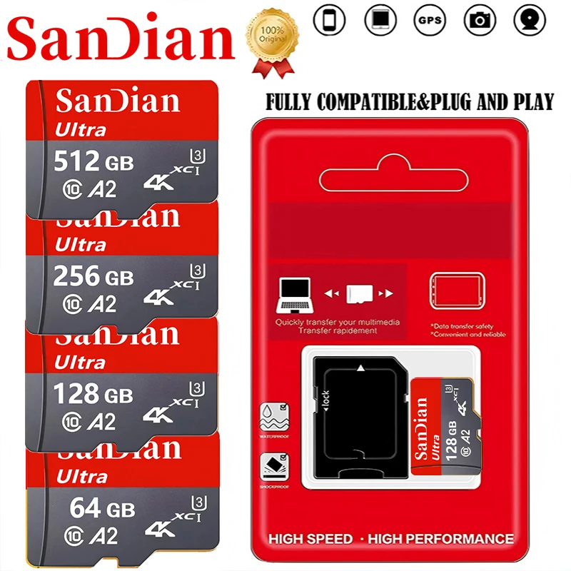 Energy-Saving TF Cards 64GB 512GB 128GB Micro TF SD Card Memory Card SD Cards U1 for GoPro/Dash Cam/Laptop/PC/Baby Monitor