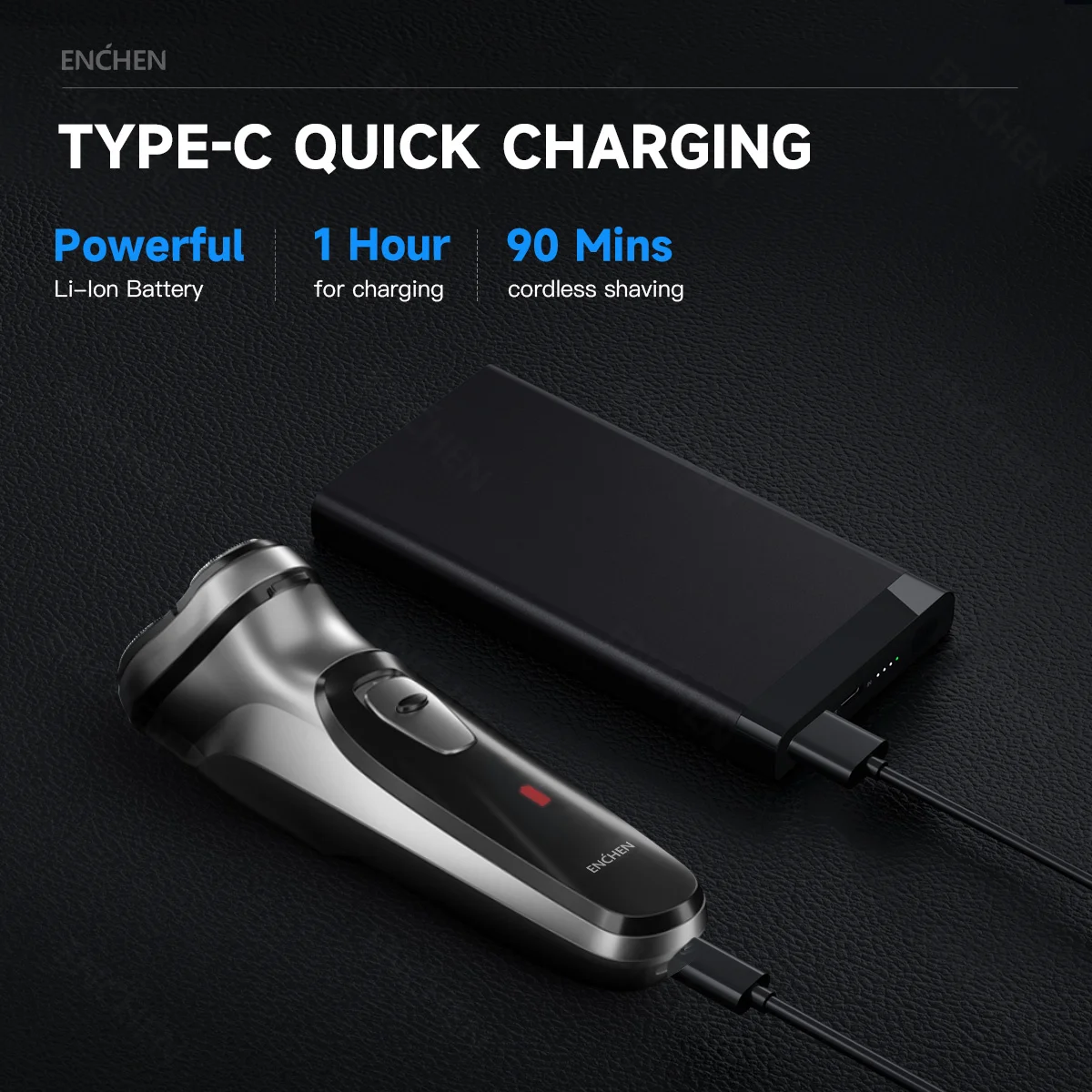 ENCHEN Blackstone Electrical Rotary Shaver for Men 3D Floating Blade Washable Type-C USB Rechargeable Shaving Beard Machine