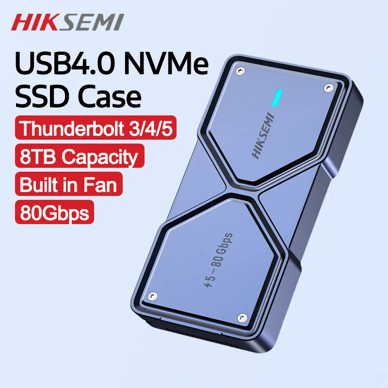 

Корпус для SSD HIKSEMI 80 Гбит/с M.2 NVMe с охлаждающим вентилятором, совместимый с Thunderbolt 5/4/3/USB 4 M-Key/(M&B) Key NVMe 2280 SSD