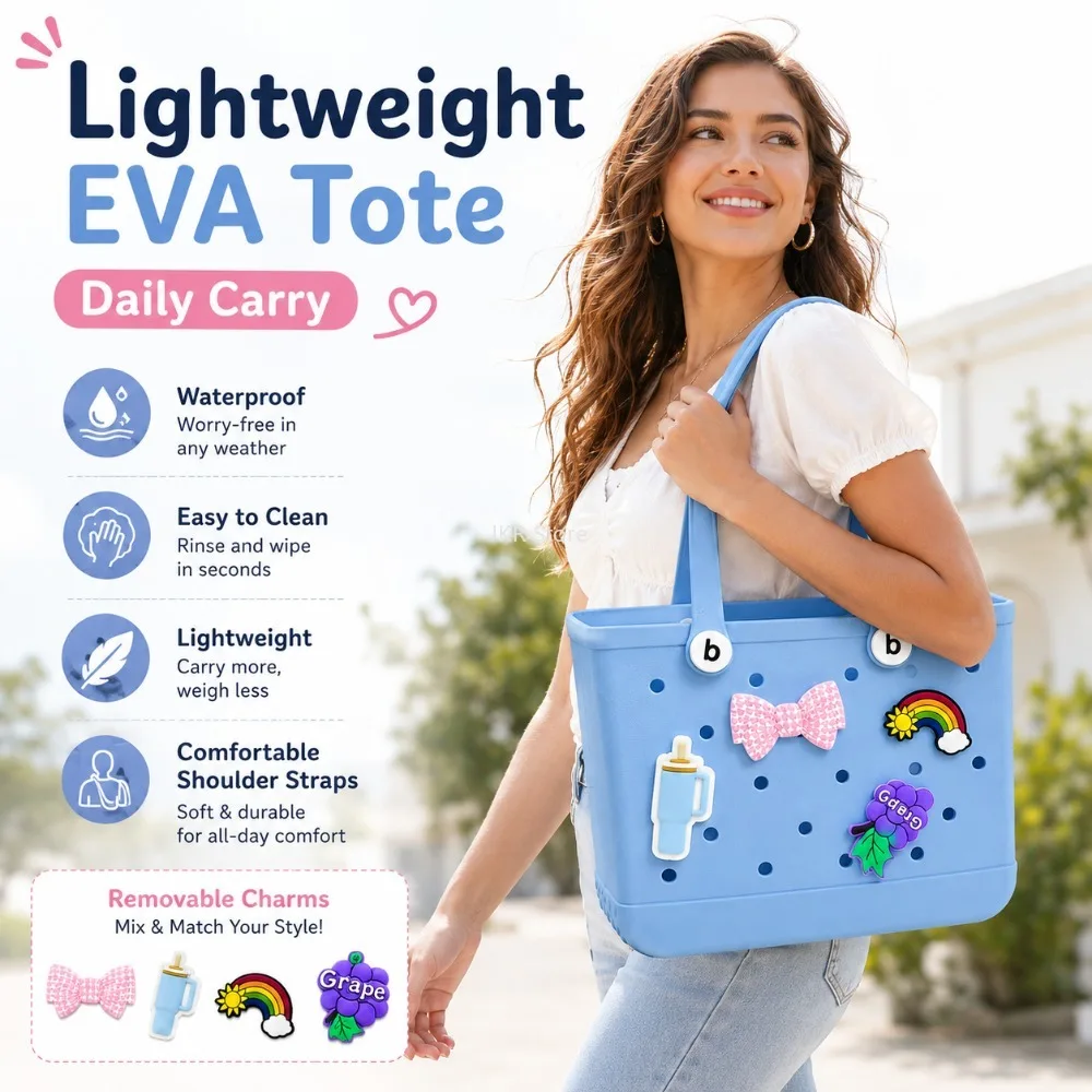 

Expandable EVA Pool Tote Bag Solid Color Waterproof Beach Handbag Large Capacity Foldable Storage for Travel Outdoor Organizer