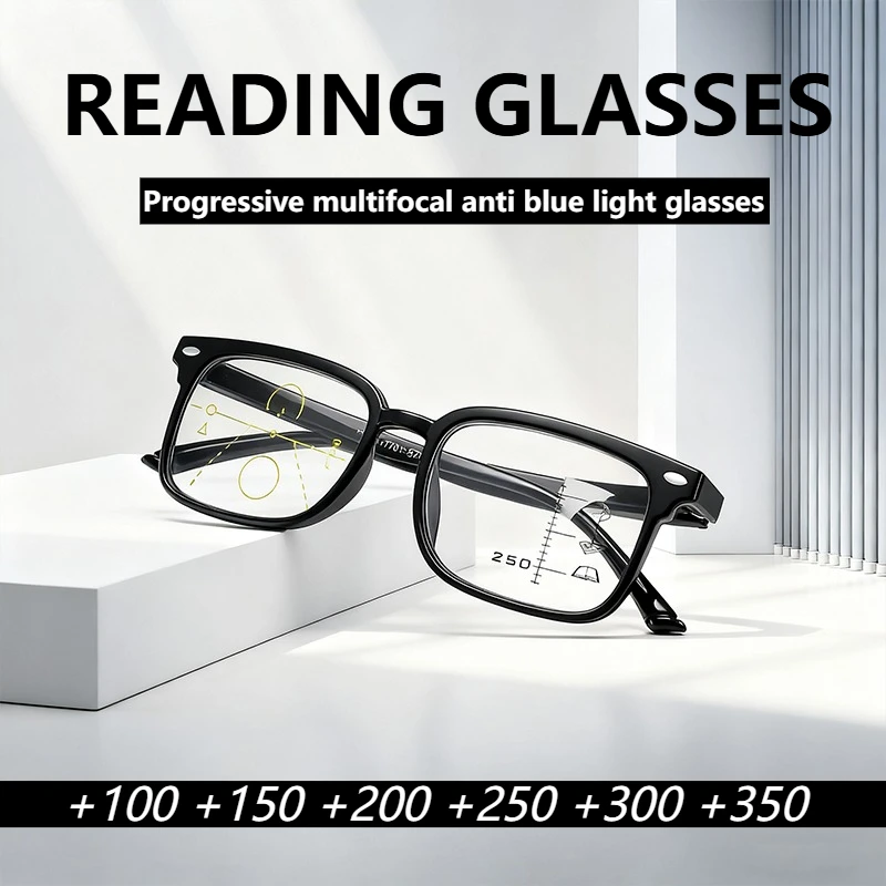 Progressive multifokale Lesebrille für Männer und Frauen, hochauflösende Anti-Blaulicht-Brille für den Nah- und Fernbereich