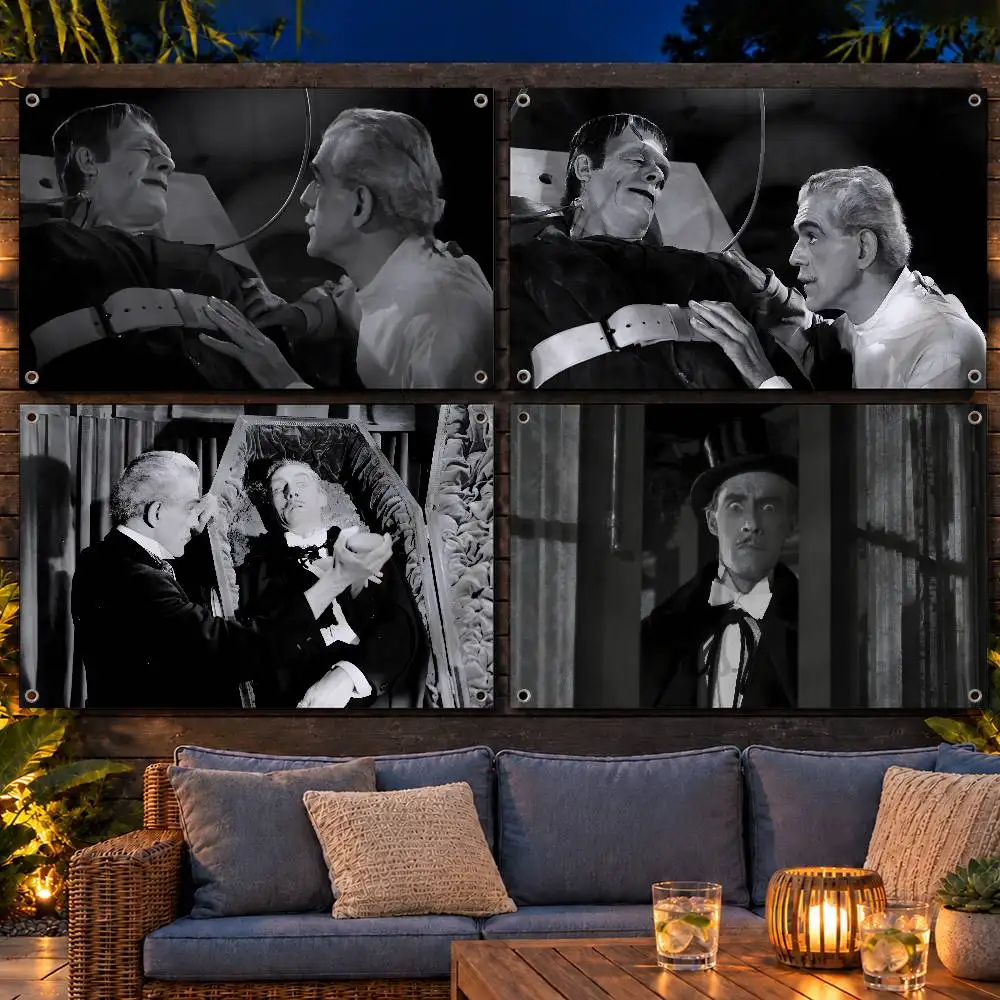 Gothic Movie House of Frankenstein Indoor Outdoor Flag Banner Party Decor Hanging Wall Backdrop