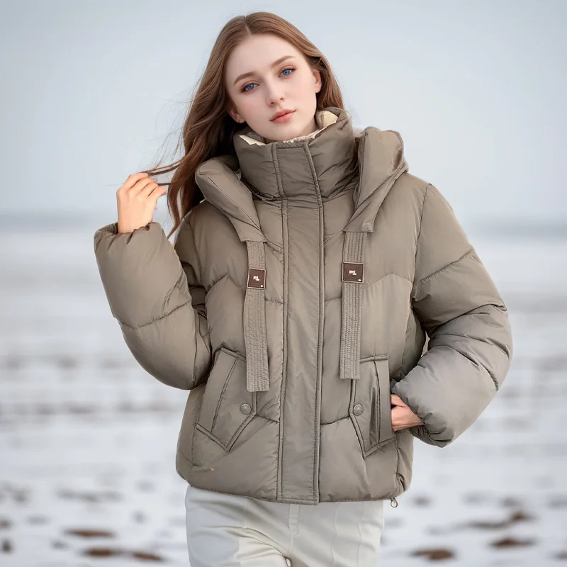 Spliced Lady's Winter Parka Jacket Solid Color Single Breasted Hooded Loose Fit Female's Padded Coat Slouchy-Style Top For Women